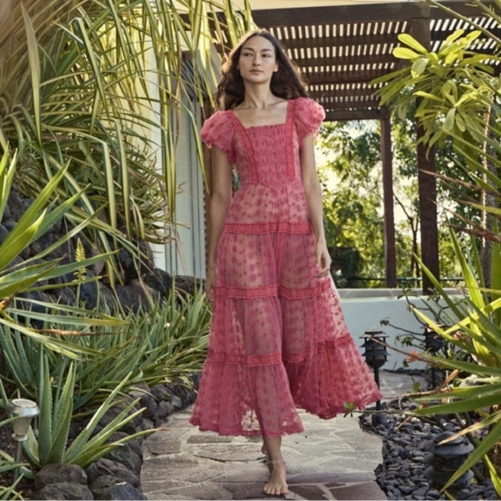 DOEN NADETTE LACE-TRIMMED EMBROIDERED MAXI DRESS